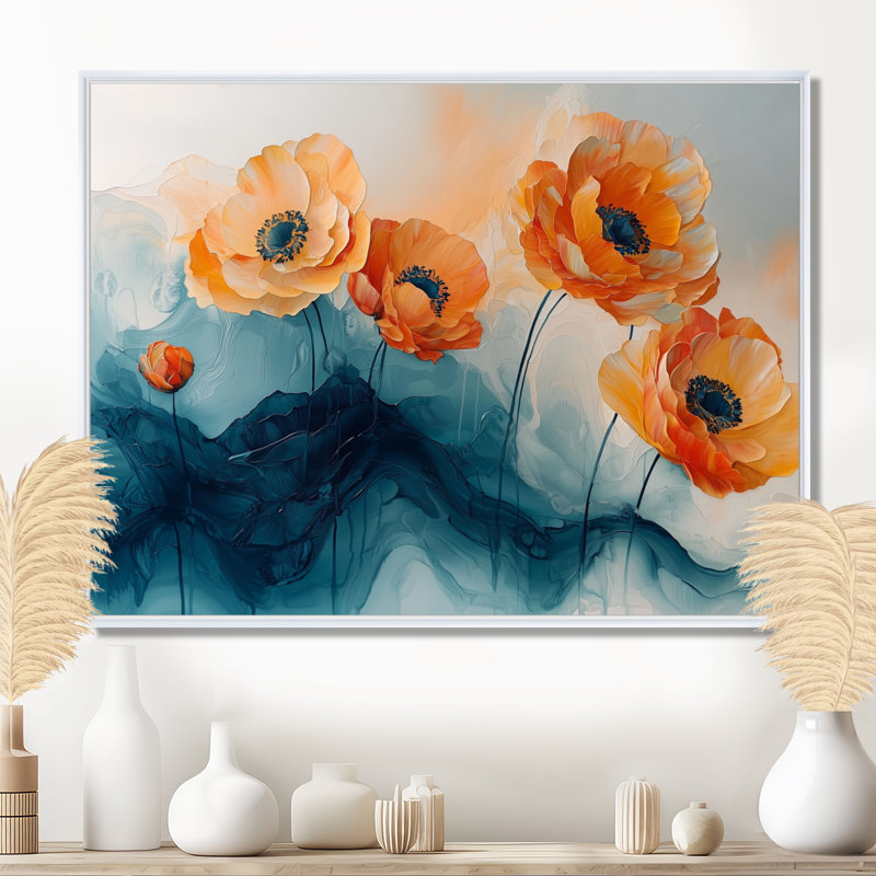 Aquarelle de fleurs de renoncule, rivière II - renoncules, H 30 po x l 40 po, Picture Framed, Blanc