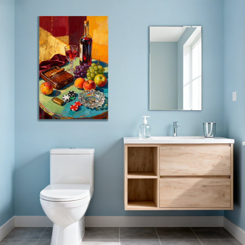 Mode nature morte avec vin et fruits, H 20 po x l 30 po