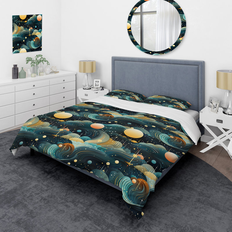 Ensemble de housse de couette géométrique Celestial Dreams, Housse de couette pour grand lit et 2 taies décor