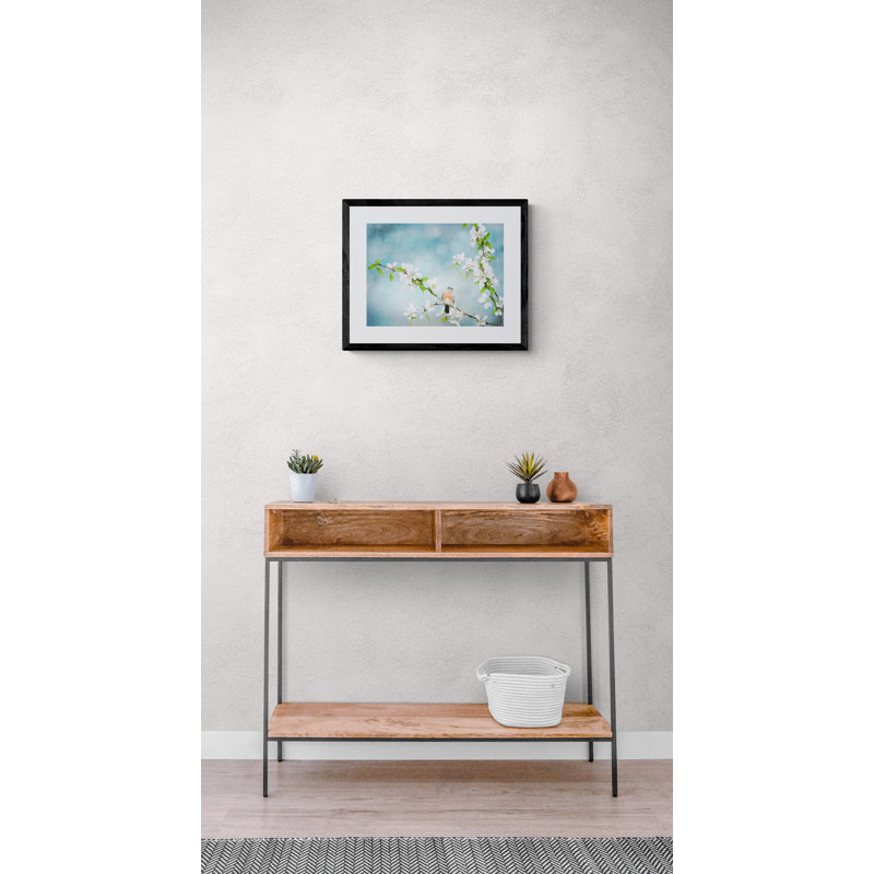 Blue Birds In Cherry Blossoms 2, Black Framed Paper, 17.25" H x 21.25" W
