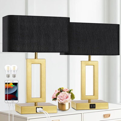 Ensemble de 2 lampes de table avec 2 ports USB, 3 lampes de chevet à commande tactile à intensité variable, lampe de table moderne pour le salon, table de chevet avec ampoules incluses