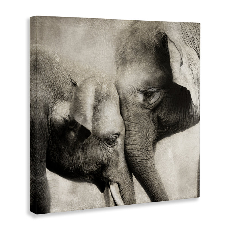 «Elephant & Baby Hug Canvas», conception par CAD Designs, H 24 po x l 24 po