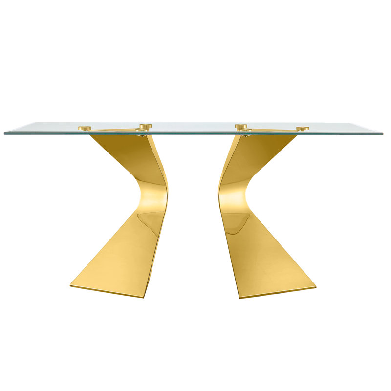 Gerlad Glass Top Metal Base Dining Table, Gold
