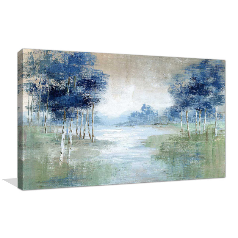 Birch River par Nan - Peinture, L 72 po x H 42 po, Toile tendue