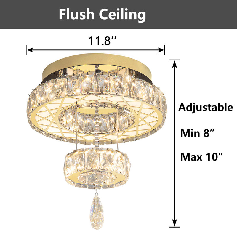 Modern Dimmable Crystal Chandelier, 12 in, Gold