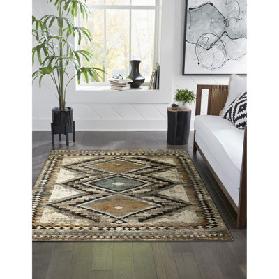 Tapis gris / noir / jaune en polypropylène tissé à la machine Southwestern