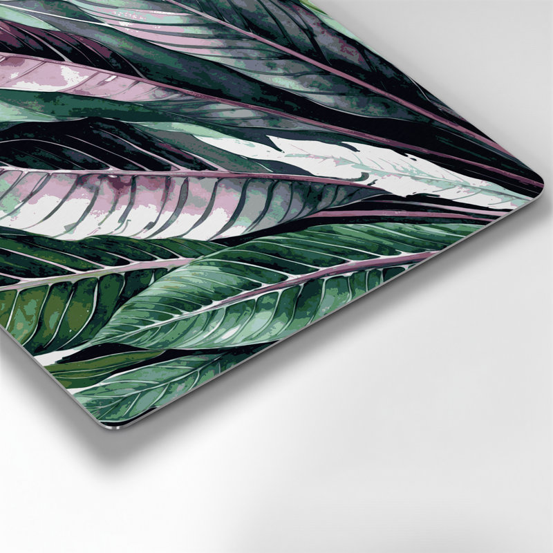 Art mural botanique en métal gris Calathea, H 16 po x l 16 po