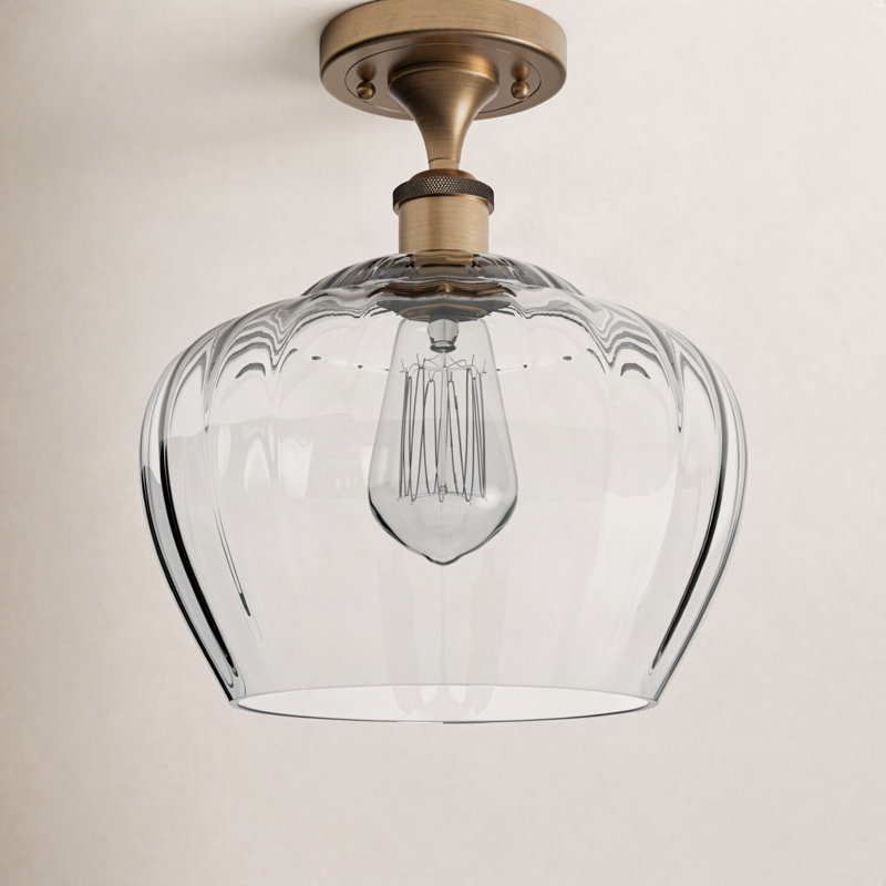 Plafonnier semi-encastré 1 lumière Renee, Transparent, Laiton brossé, Ampoule non incluse