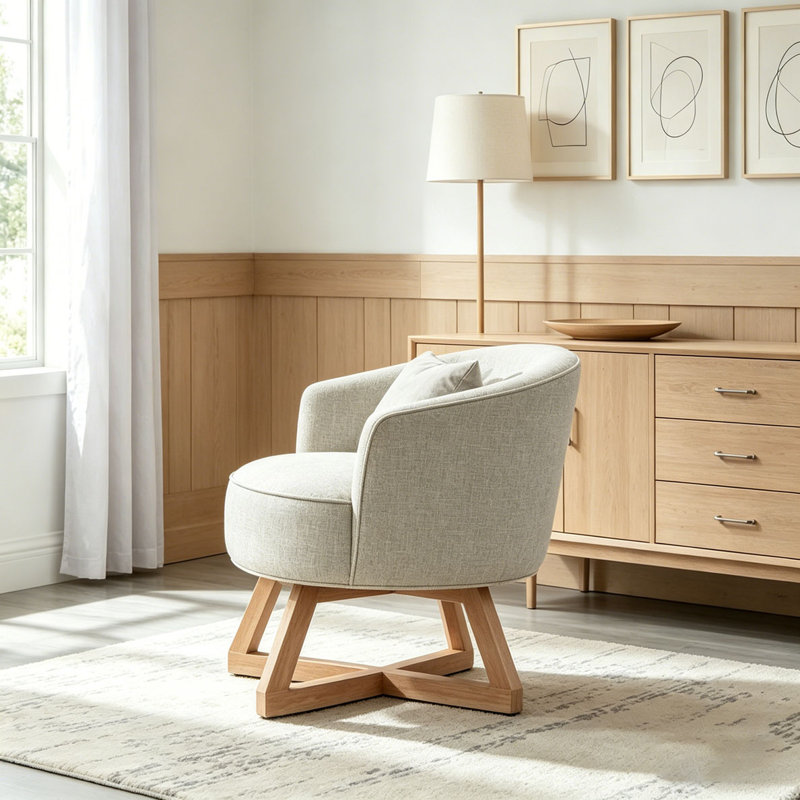 Chaise pivotante avec base en bois en forme de croix, Gris clair