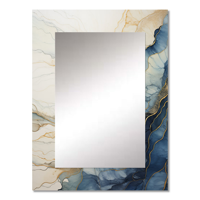 Beige Minimalism Calm River Forest II - River Unique Wall Mirror, Traditional Mirror, Printed Metal Art, 32" x 24"