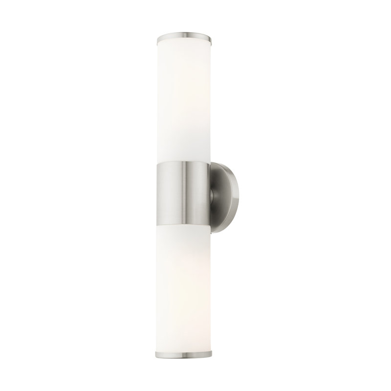 Brushed Nickel 2-Light Vanity with Satin Opal Glass Shades