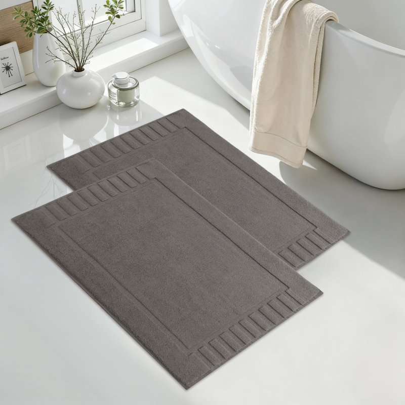 Tapis de bain 100% coton à bordure géométrique , Graphite