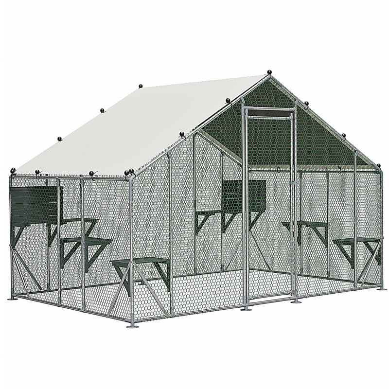 Cage à chat d'extérieur en métal extra robuste de 3 x 2 m - plateforme en bois massif de bricolage, double verrou de sécurité et stabilité accrue, utilisation multi-animaux, bâche imperméable incluse