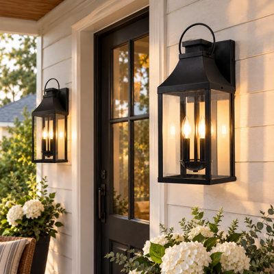 2-light 20'' H Black Outdoor Wall Lantern, Modern Industrial Porch & Patio Light Wall Sconce With Tempered Glass, Waterproof Exterior Lighting