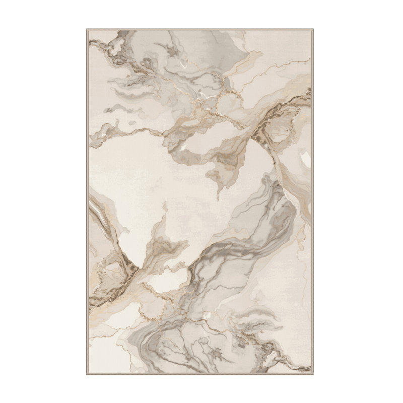 Soft Plush Eberhard Posh & Luxe Marble Area Rug in Beige – Beige Binding, 4x6