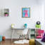 «Happy Dog» rose et bleu encadré sur bois par Rachel Nieman, peinture-1758864019-1758864017