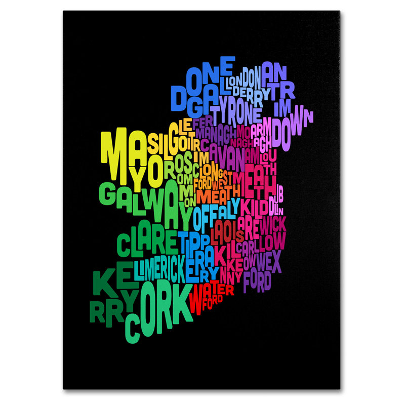 " Ireland Text Map 4 " by Michael Tompsett, 47" H x 30" W x 2" D
