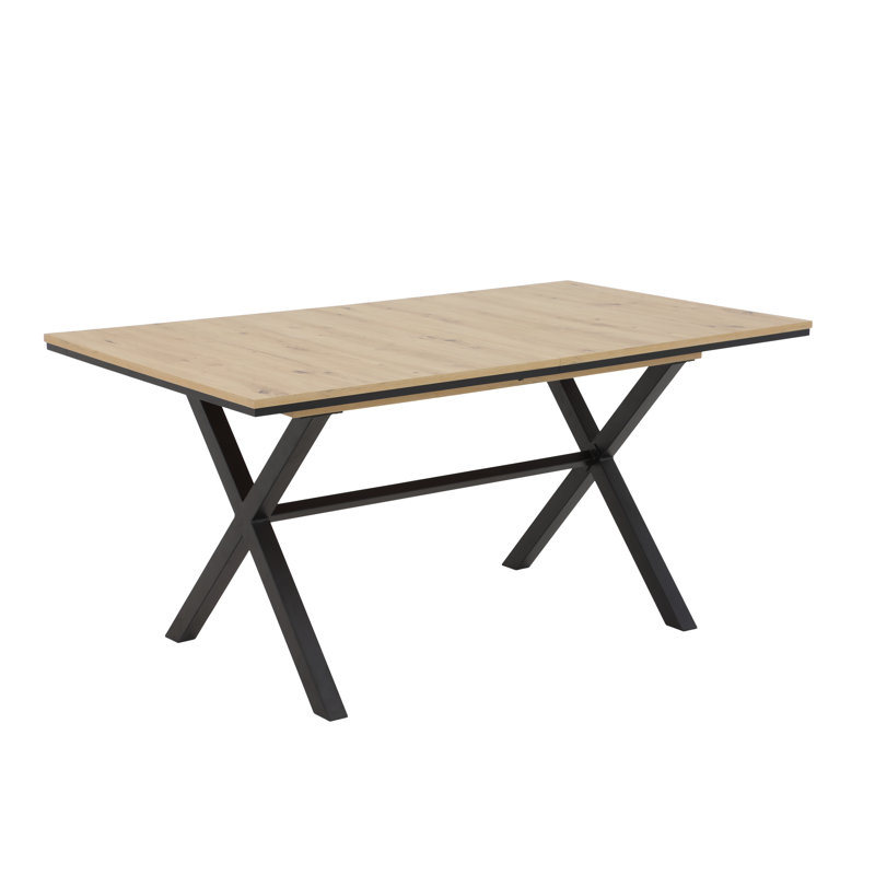Sybil Extendable Metal Base Dining Table, Artisan Oak