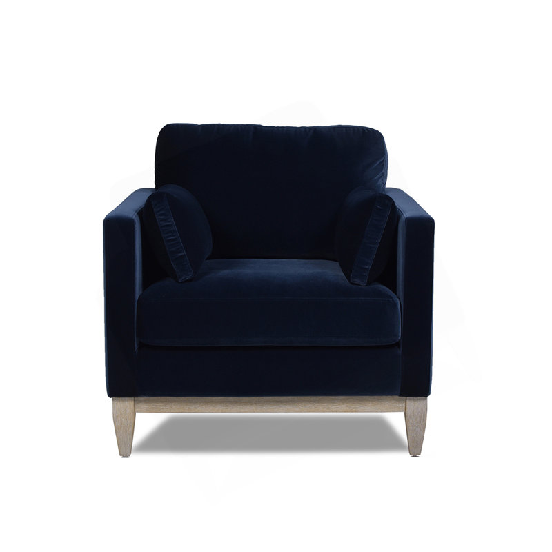Chaise avec accoudoirs de style campagne moderne 36 po, velours performance bleu marine foncé, Bleu marine foncé