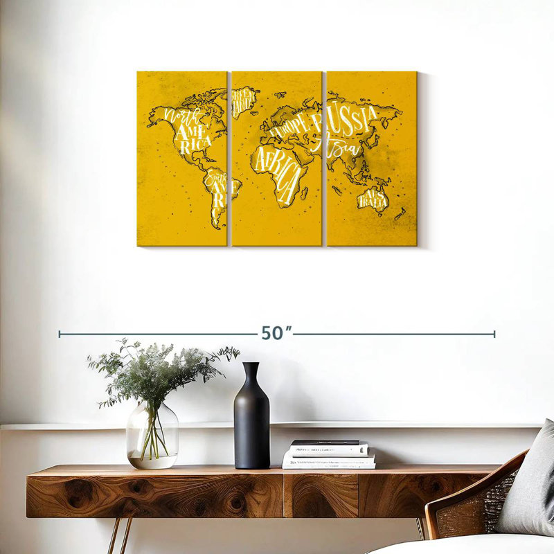 Carte du monde jaune Aliaz, H 20 po x l 33 po
