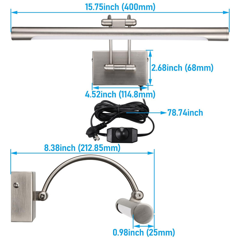 3CCT Dimmable LED Picture Light, Satin Nickel