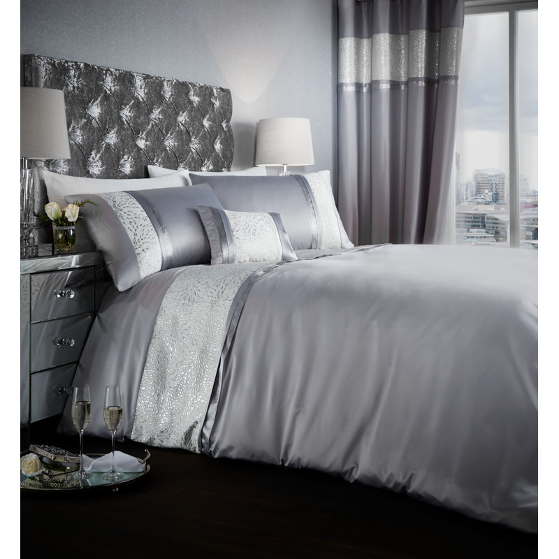 Luxor Jacquard Eyelet Room Darkening Curtains, Silver, 186cm x 229cm