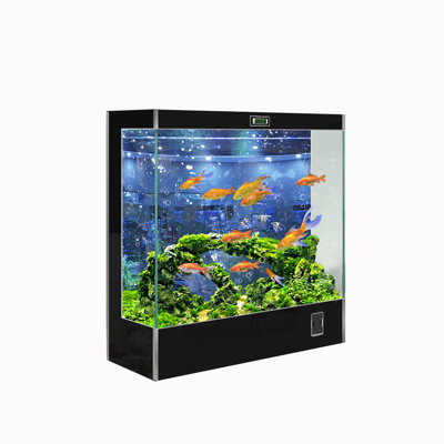 51.18"Large black fish tank with back filtration and ultra-clear glass aquarium