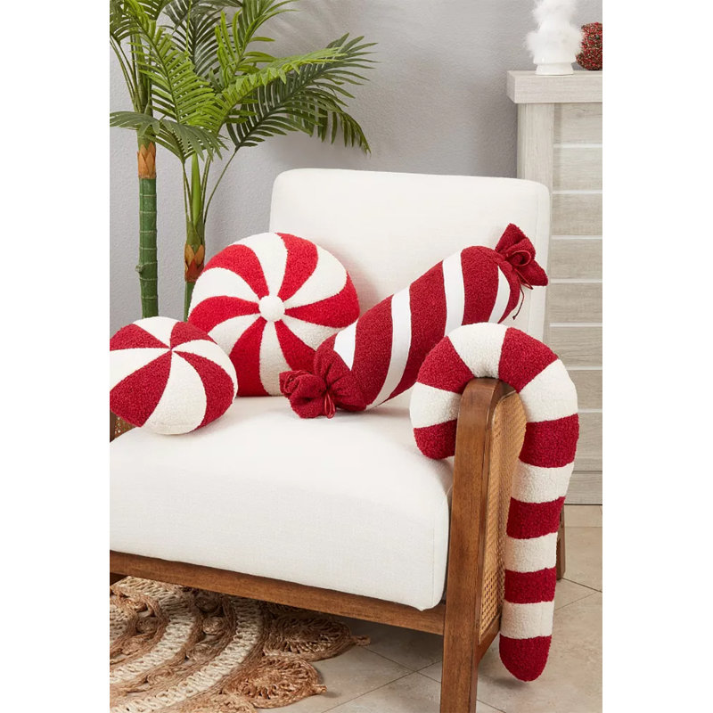 Coussin Candy, Rouge / blanc, H 13 po x l 13 po