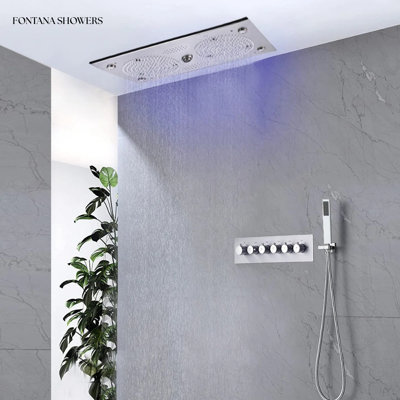 Gunmetal Gray Recessed Thermostatic Shower System with LED and Jets