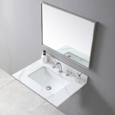 31" Bathroom Vanity Top With Gold Stone, Ceramic Undermount Sink, Backsplash, For 30-In Cabinet Luxury 31Inch Top, Sintered Rare