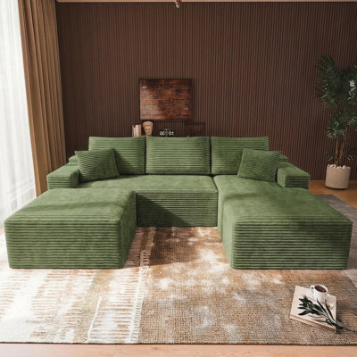 107" Modular Sectional Sofa, Convertible U-Shaped Cloud Couch for Living Room with Ottoman, 4 Seater Corduroy Boneless Couch Sofa Set, Ready to Use No Assembly Needed