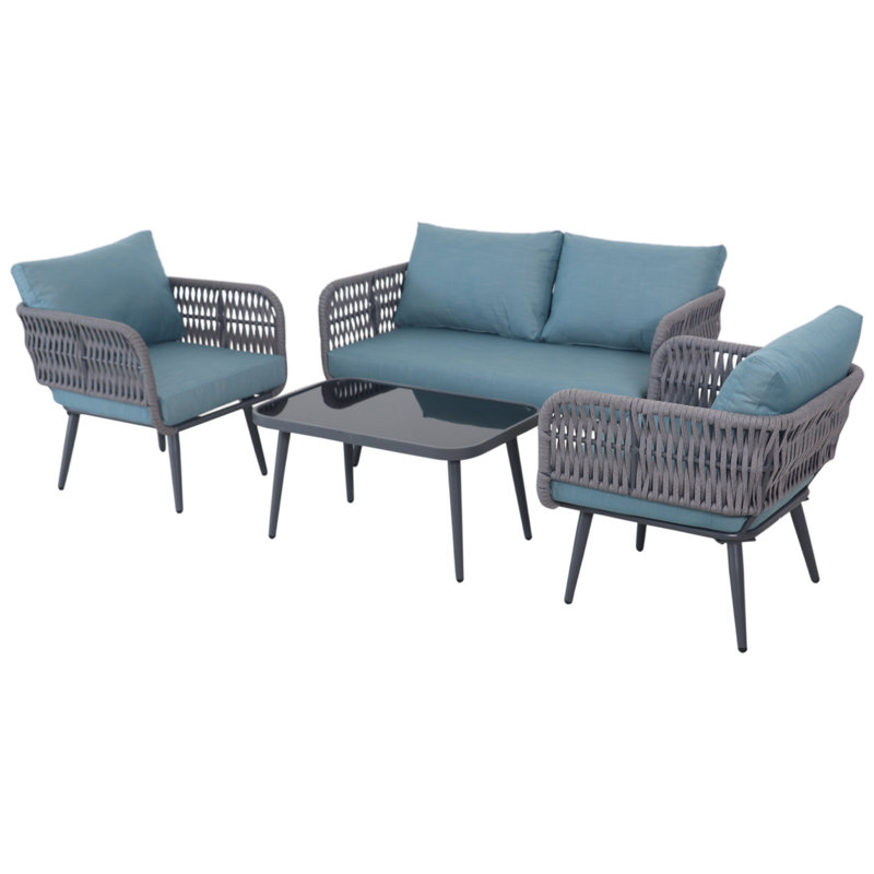 Ensemble de conversation d'extérieur 4 pièces avec coussins 4 pièces Caicos