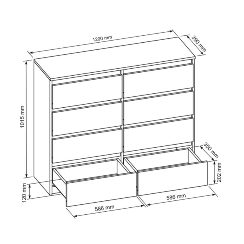 Helen 120 cm W Chest of 8 Drawers, Anthracite/Lancelot oak