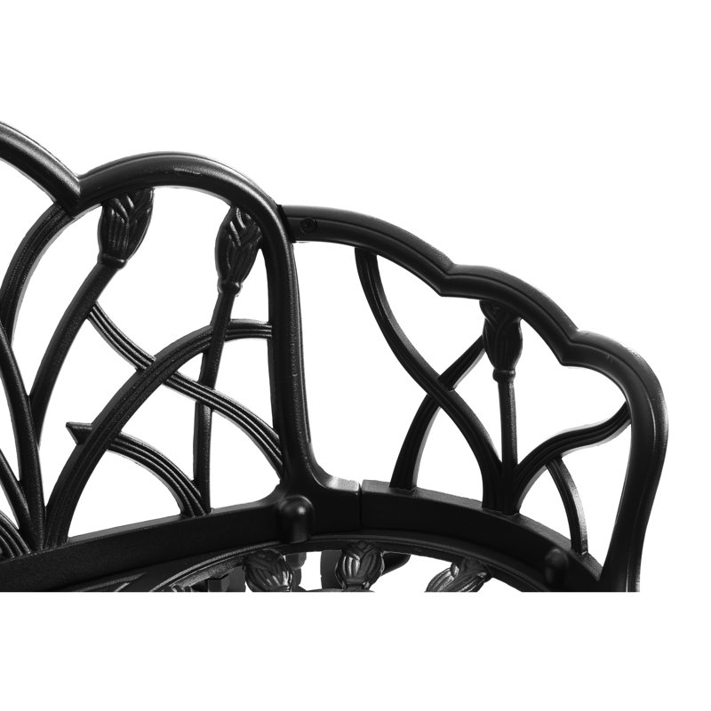 Banc d'extérieur en fonte d'aluminium noir, siège confortable et chaise de patio design rouille avec surface lisse