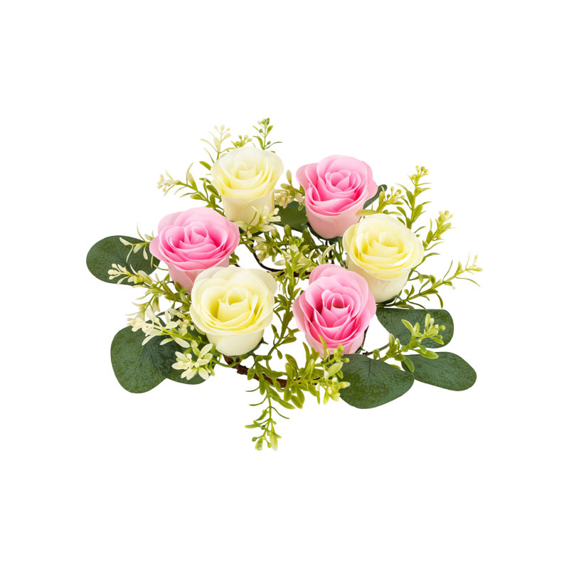 Arrangement de panier suspendu en sapin, Beige / Rose