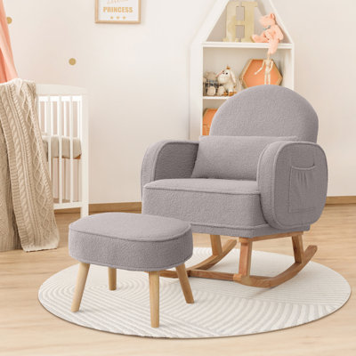Upholstered Teddy Rocking Chair With Ottoman