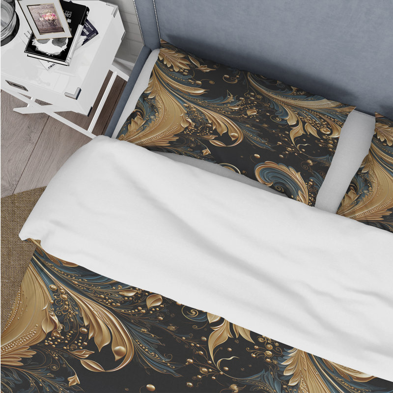 Literie dorée à motif cachemire I, Housse de couette simple + 1 taie décorative stan
