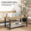 Outdoor Coffee Table with Shelf, Wood-Effect Metal Top, Brown