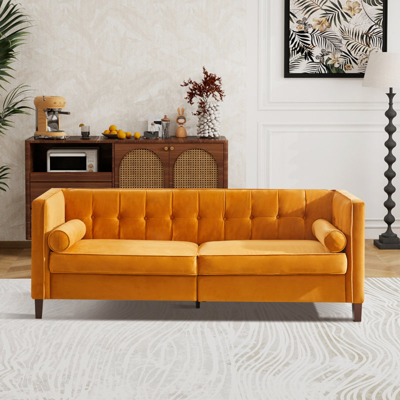 78''  Wide Velvet Tufted Square Arm Sofa, Ginger Velvet