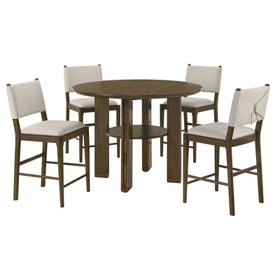 Crispin Brown 5-Piece Round Counter Height Dining Room Set