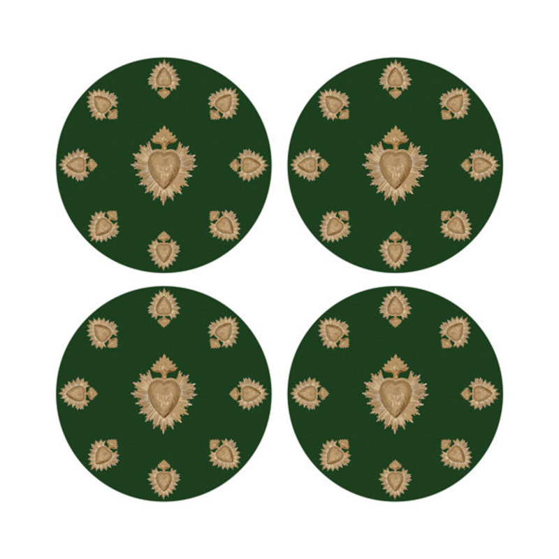 Ex vote Vegan Leather Round Pebble Placemat, Evergreen