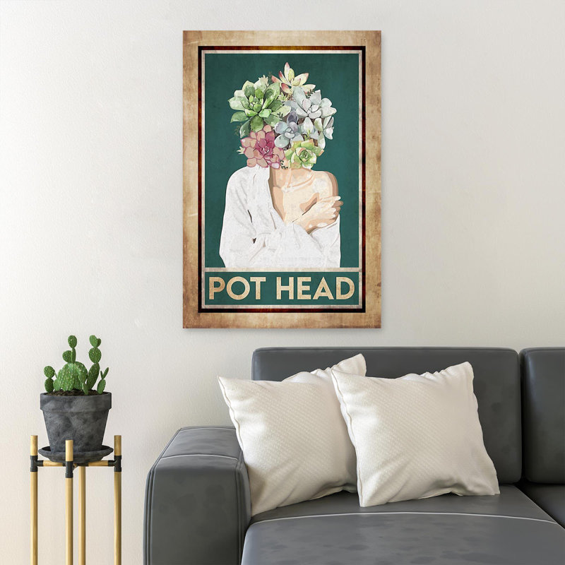 «Girl With Flower In Her Head - Pot Head», reproduction d'art graphique sur toile tendue 1 pièce, H 20 po x l 16 po x P 2 po