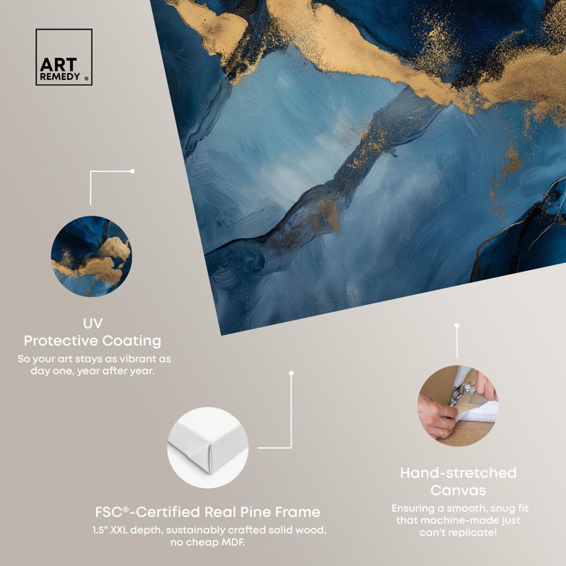 "Dark Blue Texture with Golden Touch I", art mural bleu par , H 36 po x l 54 po, Toile tendue