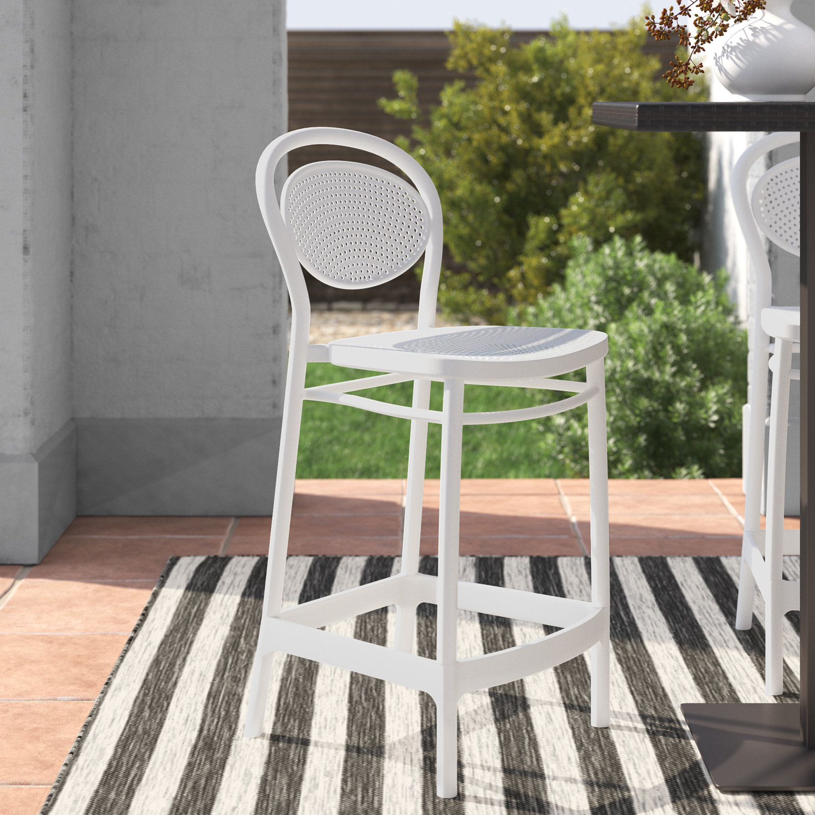 Farrah Outdoor Bar Stool, White, Counter Stool (25.6" Seat Height)