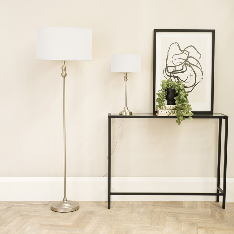 Saylorsburg Metal Table Lamp, Yes, Silver, White Fabric