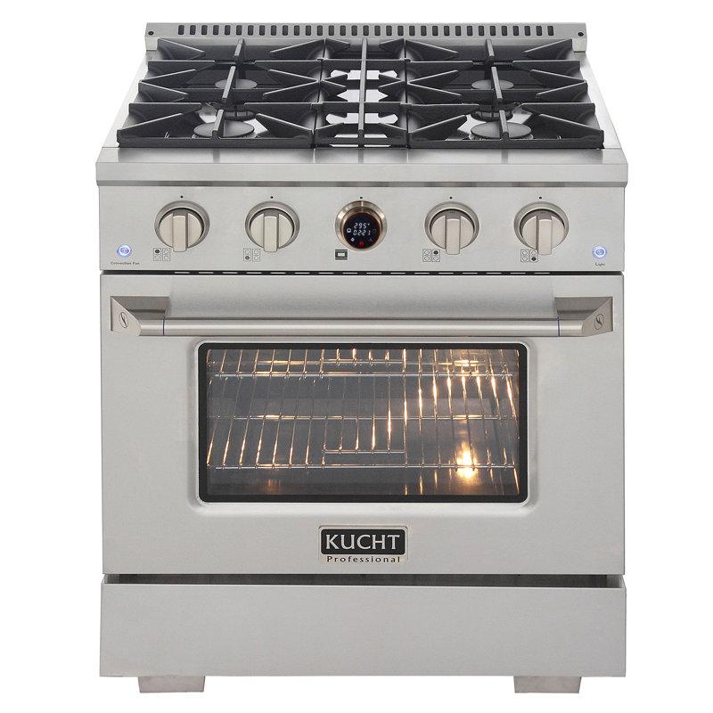 30 in. 4.2 cu. ft. 4 Burners Dual Fuel Range with Kucht Horus Thermostat, Stainless Steel, LP