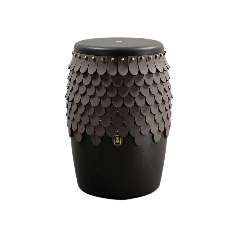 Sitiera_01 Solid Wood Stool, With Cognac Thick Leather Accents, And Aged Bronze By Andean, In Stock, Brown