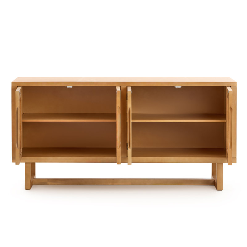 Gallitzin 60-Inch Japandi Acacia Wood and PE Cane 4-Door Sideboard with Adjustable Shelves