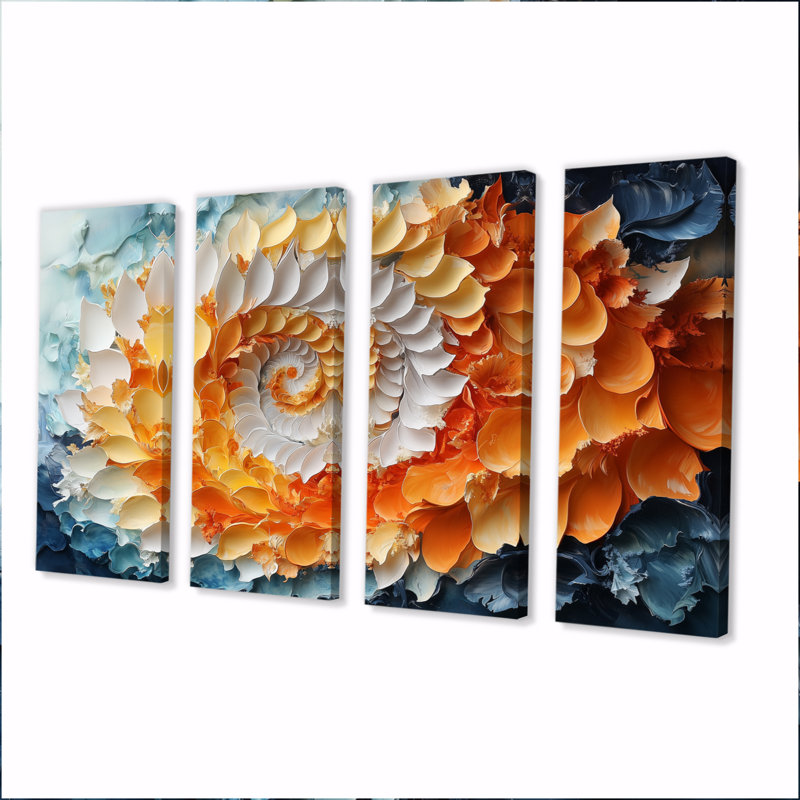 Jaune et orange lever de soleil abstrait vagues III - ensemble de décorations murales spirales abstraites, H 32 po x l 64 po