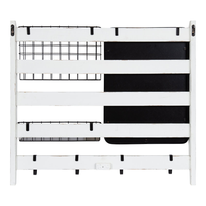 Tanner Metal Wall Organizer with Key Hooks, White